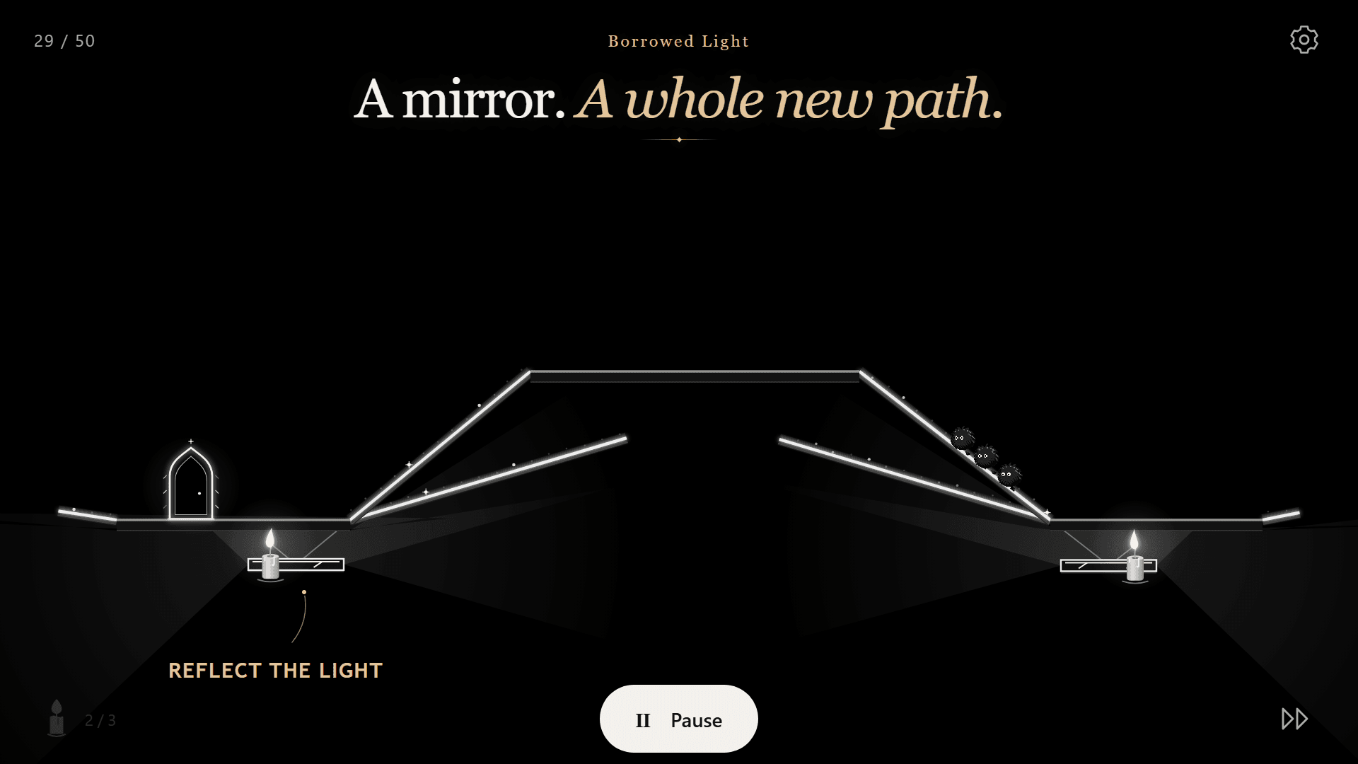 Mirrors reflect candlelight to make new routes across the puzzle.