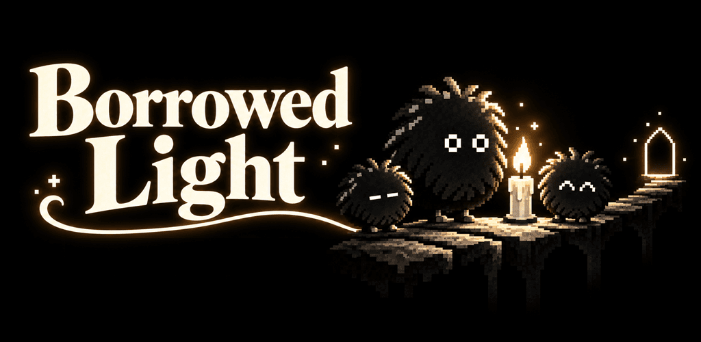 Tiny shadow companions gather around a glowing candle in Borrowed Light